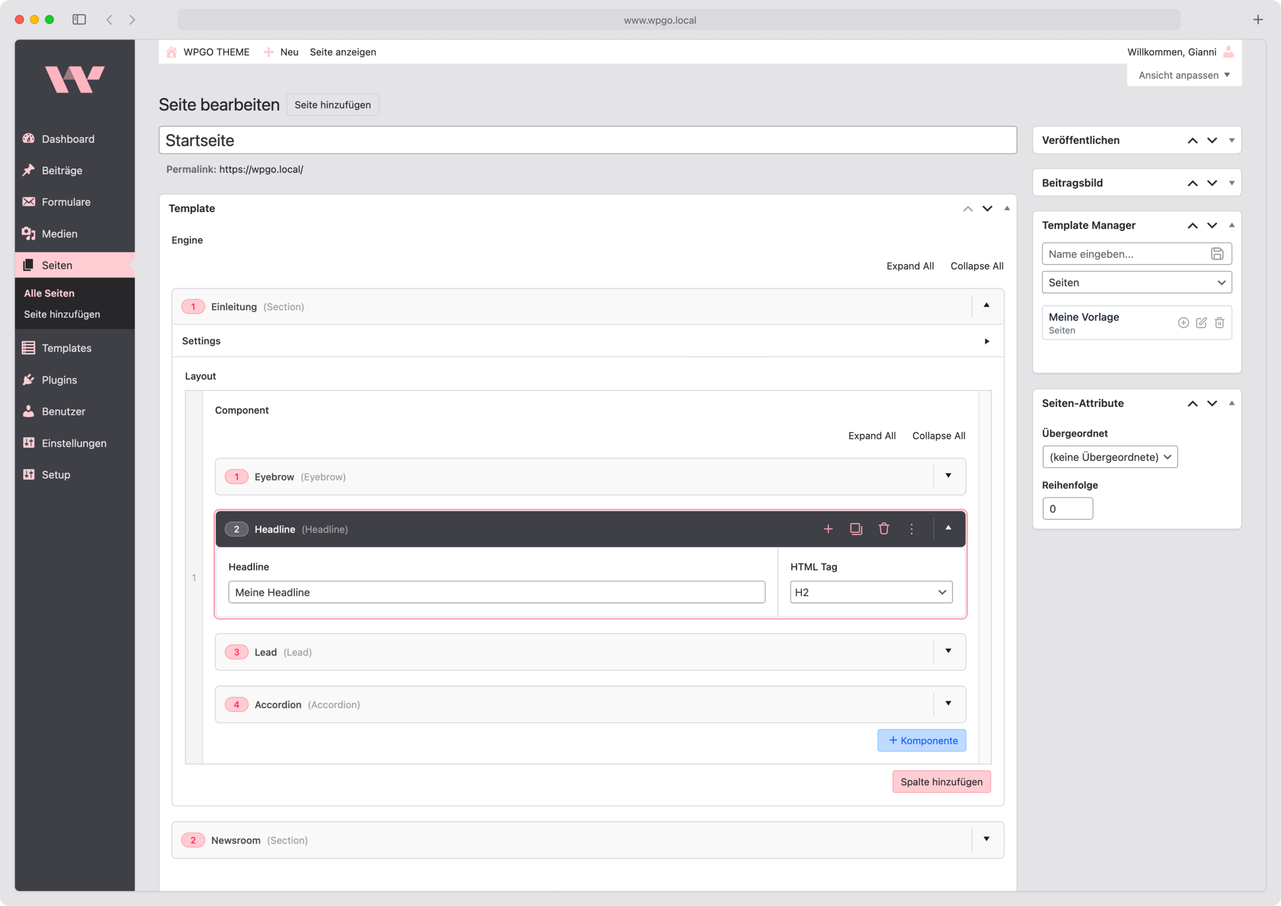 Custom WordPress Theme Builder Komponenten
