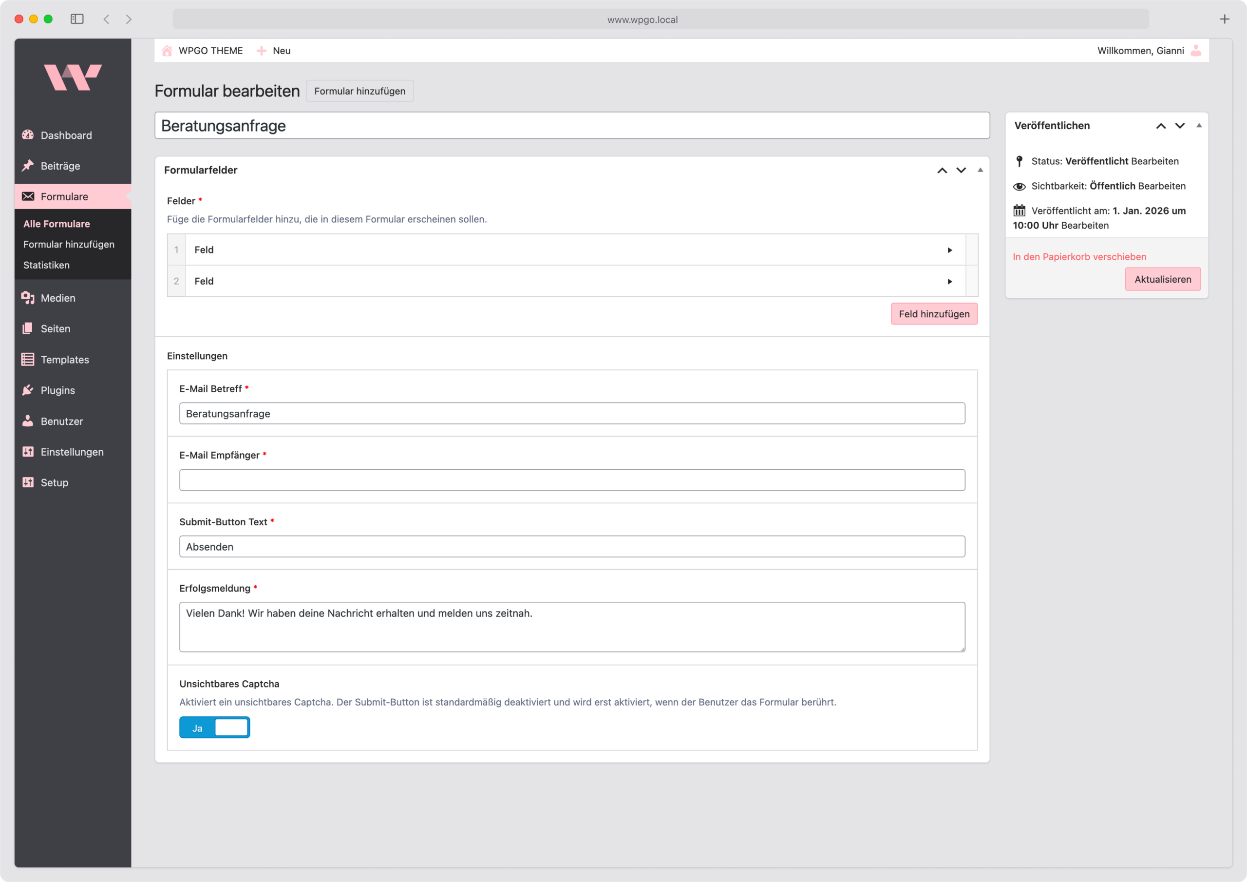Formulareinstellungen
